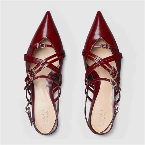 Women's strappy ballet flat in Rosso Ancora leather